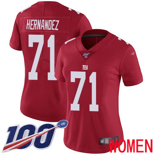 Women New York Giants #71 Will Hernandez Red Limited Red Inverted Legend 100th Season Football NFL Jersey->women nfl jersey->Women Jersey